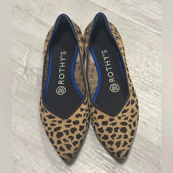 Rothy's The Point Ballet Flat Brown Leopard Print Knit Shoes Women’s Size 6 - Picture 2 of 14